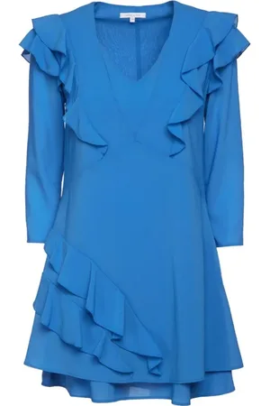 Patrizia Pepe Kjole, Dame, Blå, 3XS, Uld, Lyseblå Viscose Kjole med Flæser