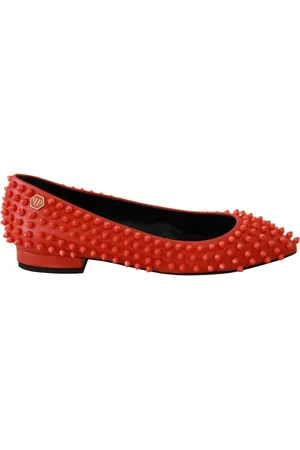 Philipp Plein Sko, Dame, Rød, 35 EU, Læder, Studded Ballerina Sko