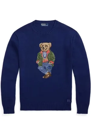 Ralph Lauren Strik, Herre, Blå, L, Bomuld, Klassisk Polo Bear Strikvest