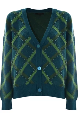 Kocca Strik, Dame, Grøn, XS, Cardigan med diamantmønster og rhinsten