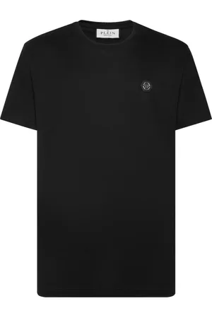 Philipp Plein Top, Herre, Sort, S, Sort Logo T-shirt Kortærmet Rund Hals