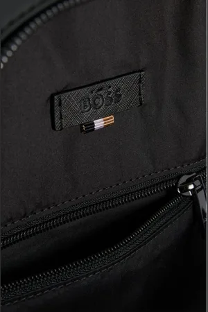 HUGO BOSS Taske, Herre, Sort, ONE SIZE, Læder, Sort læderrygsæk med monogrammotiv