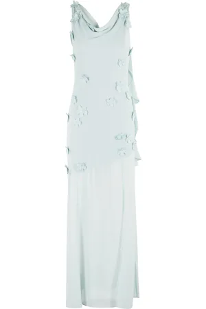 ROTATE Kjole, Dame, Blå, S, Polyester, Blå Haze Waterfall Maxi Kjole