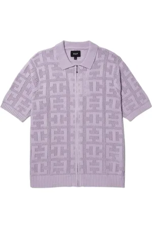 Huf Top, Herre, Lilla, XL, Tyl, Jacquard Zip Sweater - Monogram Style