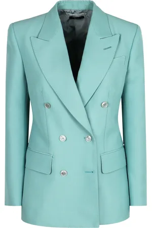 Tom Ford Jakke, Dame, Blå, 2XS, Uld, Double-breasted Uld Blazer