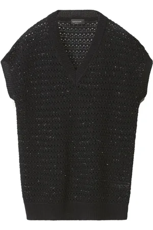Fabiana Filippi Strik, Dame, Blå, 2XS, Pailetter, Blå Sweater med Sort Paillet Pynt