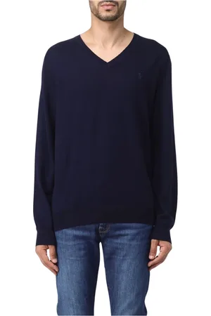 Ralph Lauren Strik, Herre, Blå, 2XL, Uld, Slim-Fit V-Hals Vaskbar Uldtrøje