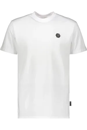 Philipp Plein Top, Herre, Hvid, 2XL, Bomuld, Logo Patch Bomulds T-shirt