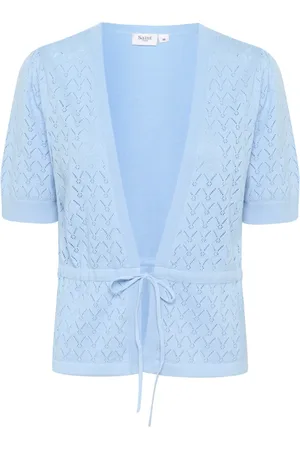 Saint Tropez Strik, Dame, Blå, M, Blåt slips cardigan med taljebånd