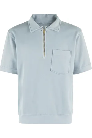 FORTELA Top, Herre, Blå, L, Bomuld, Grå Zip-Up Sweatshirt med Polo Krave