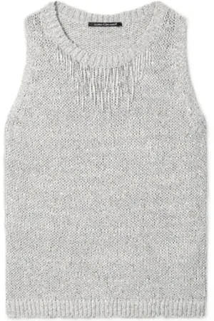 Luisa Cerano Strik, Dame, Grå, M, Bomuld, Fancy Paillet Ribbed Top