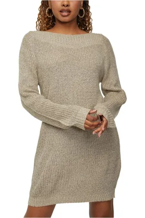 JACQUELINE DE YONG Kjole, Dame, , S, Polyester, Strik Mini Kjole Bådhals