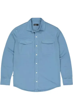 Butcher of Blue Skjorte, Herre, Blå, L, Uld, Alsindig Jersey Overshirt med Klassiske Detaljer