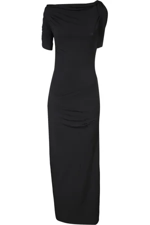 Jacquemus Kjole, Dame, Sort, XS, Polyester, Sort Asymmetrisk Hals Midi Kjole