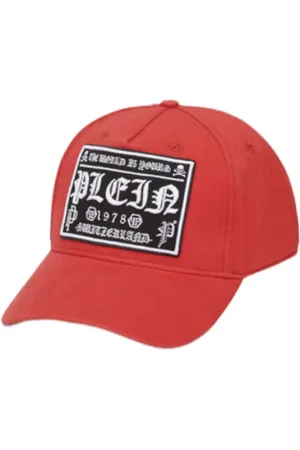 Philipp Plein Tilbehør, Herre, Rød, ONE SIZE, Bomuld, Rød Broderet Patch Limited Edition Cap