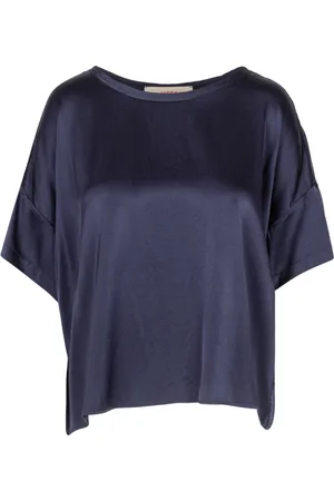 Jucca Bluser & Skjorter, Dame, Blå, S, Uld, Silke Tshirt med Rund Hals
