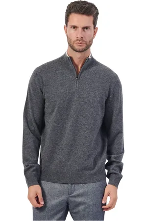 HUGO BOSS Strik, Herre, Grå, S, Uld, Grå Uld Sweater med Lynlås