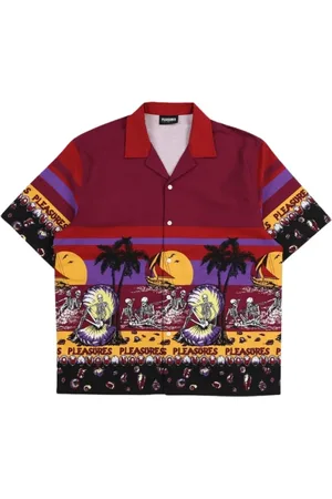 Pleasures Skjorte, Herre, Flerfarvet, M, Multifarvet Beach Button Down Skjorte