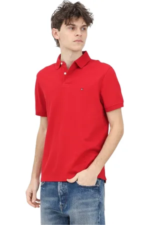 Tommy Hilfiger Top, Herre, Rød, L, Bomuld, Rød Polo Shirt Klassisk Design