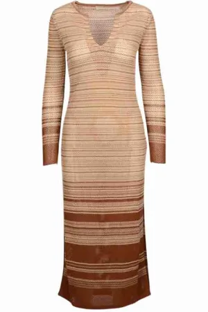 Vanessa Bruno Kjole, Dame, Brun, S, Bomuld, Stribet Strik Kjole med Moderne Twist