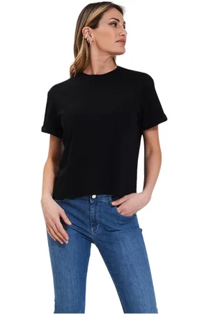Gran Sasso Top, Dame, Sort, 2XL, Uld, Crew Neck T-shirt med opsmøgede ærmer