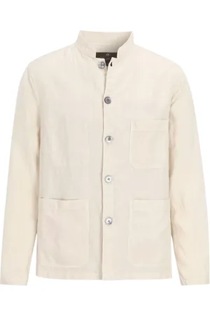 Oscar Jacobson Jakke, Herre, , XL, Linned, Hvid Linned Overshirt Regular Fit