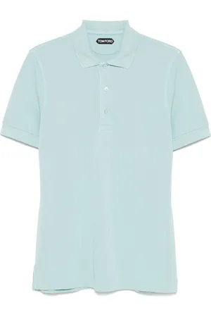 Tom Ford Top, Herre, Blå, L, Bomuld, Piqué Polo Shirt med Lyocell og Bomuld