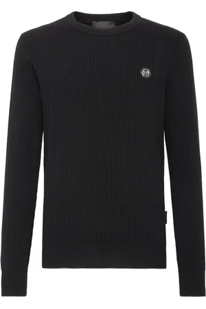 Philipp Plein Strik, Herre, Sort, XS, Rundhalset sweater