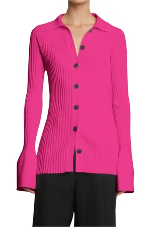 Proenza Schouler Strik, Dame, Lyserød, S, Uld, Ribstrikket Cardigan med Krave