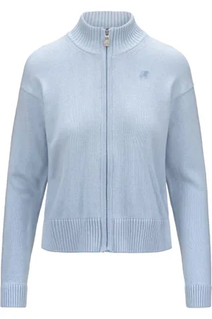 K-Way Strik, Dame, Blå, XS, Bomuld, Blå sweater med høj krave og lynlås