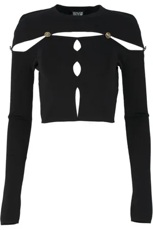 VERSACE Top, Dame, Sort, M, Uld, Kysttekstur Cut-Out Langærmet Top