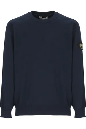 Stone Island Strik, Herre, Blå, 2XL, Bomuld, Blå bomuldssweater med logo patch