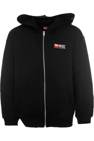 Diesel Sweathshirts & Hoodies, Herre, Sort, S, Uld, Hættetrøje med lynlås og logo broderi