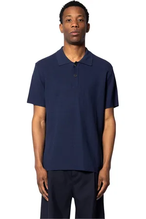 Jacquemus Top, Herre, Blå, S, Mørkeblå Strikket Polo Skjorte