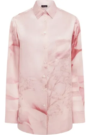 Kiton Bluser & Skjorter, Dame, Lyserød, S, Naples Garden Silkebluse med Print