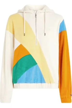 Tommy Hilfiger Sweathshirts & Hoodies, Dame, Flerfarvet, L, Bomuld, Farverig Half-Zip Hættetrøje