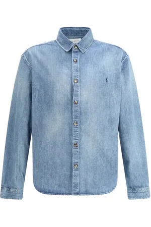 Saint Laurent Skjorte, Herre, Blå, M, Denim, Broderet Logo Denim Skjorte