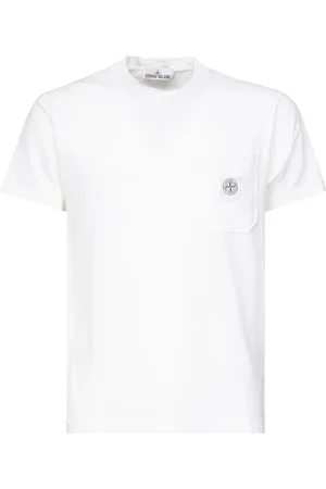 Stone Island Top, Herre, Hvid, 2XL, Bomuld, T-shirt med lomme