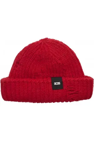 GCDS Tilbehør, Dame, Rød, ONE SIZE, Uld, Ribbet Foldover Beanie Hat