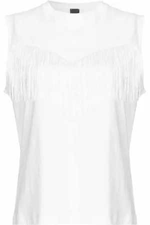 Pinko Top, Dame, Hvid, M, Bomuld, Ærmeløs bomulds T-shirt med frynsedetaljer