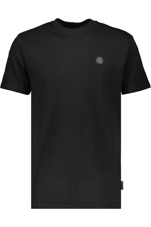 Philipp Plein Top, Herre, Sort, S, Bomuld, Logo Patch Bomulds T-shirt