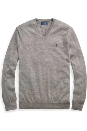 Ralph Lauren Strik, Herre, Grå, 2XL, Klassisk V-hals Polo Sweater
