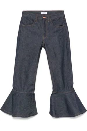 BITE Jeans, Dame, Blå, W27 L32, Bomuld, Mørkeblå Jeans med Flæseben