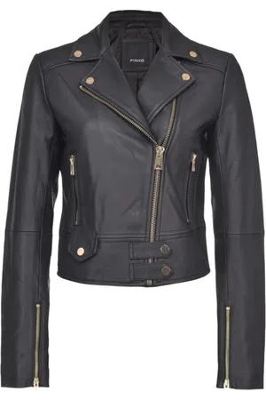 Pinko Jakke, Dame, Sort, XS, Læder, Nappa læder bikerjakke