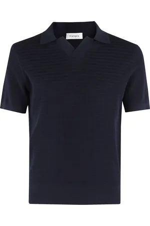 KANGRA CASHMERE Top, Herre, Blå, L, Bomuld, Blå Stribet Polo Skjorte