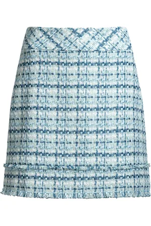 HUGO BOSS Nederdel, Dame, Blå, XL, Tweed, Blå Tweed Nederdel med Frynser