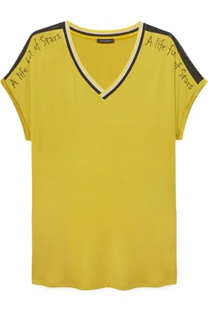 Fiorella rubino Top, Dame, Gul, S, Bomuld, T-shirt med stribede detaljer og applikationer