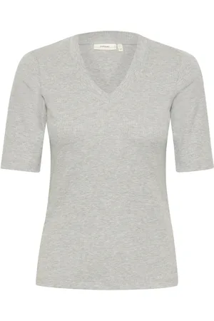 INWEAR Top, Dame, Grå, 2XS, Uld, Granite Melange V-Neck T-Shirt