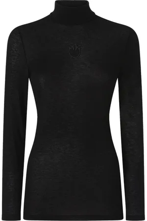 Pinko Strik, Dame, Sort, S, Uld, Langærmet sweater med Love Birds broderi