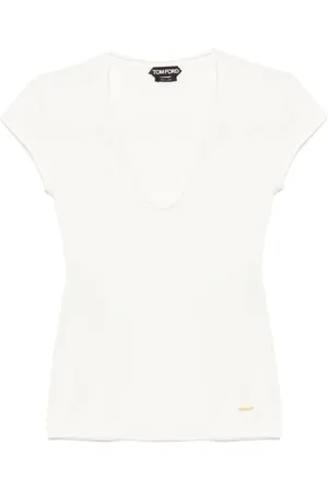 Tom Ford Top, Dame, Hvid, M, Bomuld, V-hals T-shirt